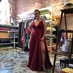 Full length maroon evening gown